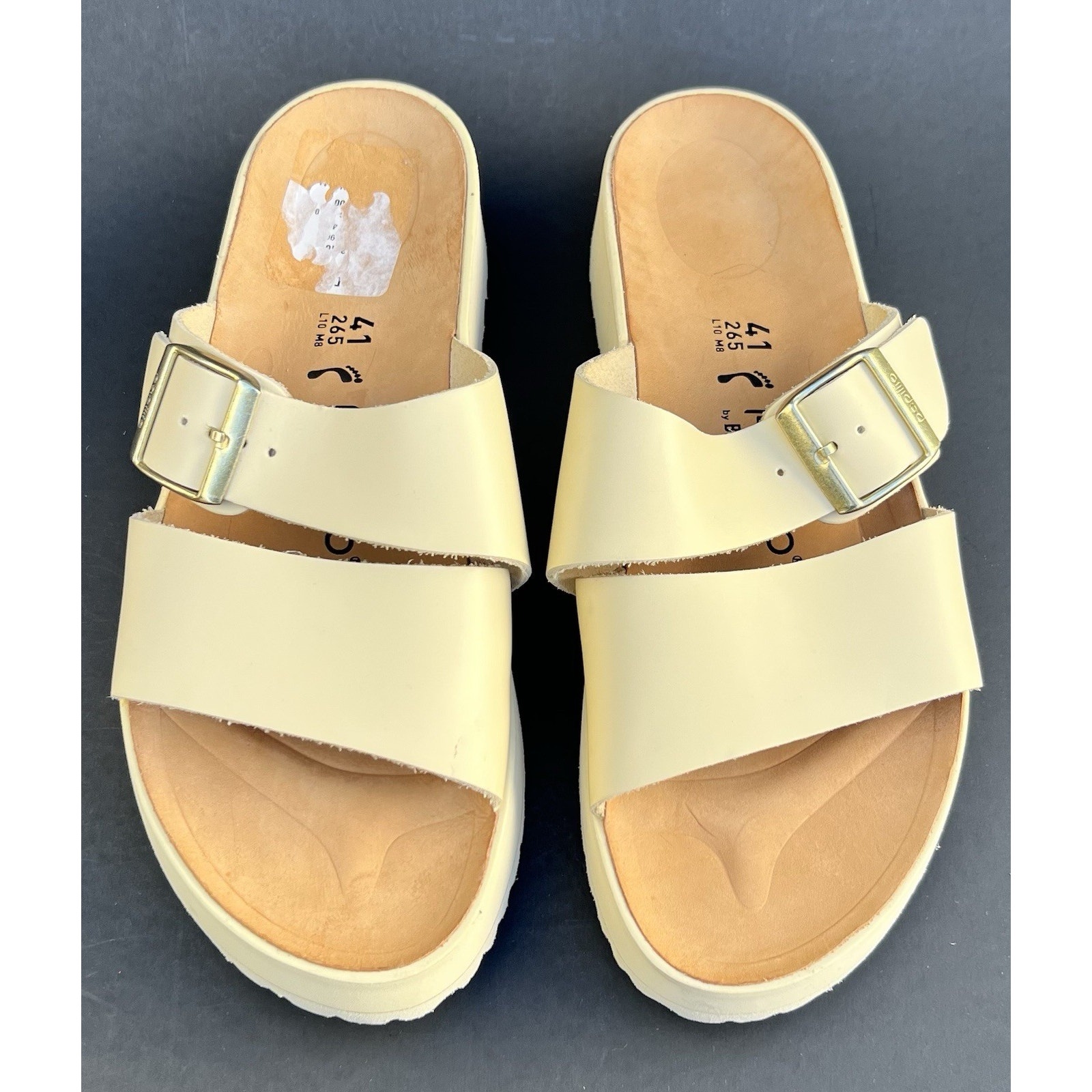 Papillio By Birkenstock Almina's Platform Leather Sandals Ivory Women Size 10 Us
